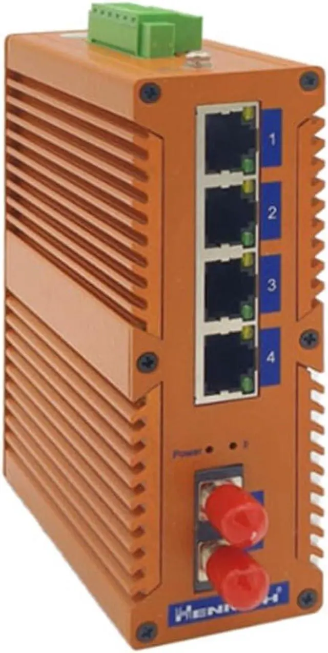 Alt view image 2 of 3 - Henrich 4x1000Mbps Copper Port 1 Single-Mode ST Fiber Port Din-Rail Switch
