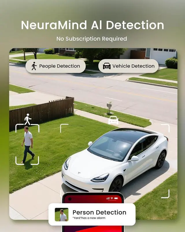 Alt view image 5 of 7 - youkey Solar Security Camera Wireless Outdoor, 24/7 AOV Recording, 2.5K No Subscription Secuirty Camera for Home with Dual Solar Panel, 82ft AI Detection, 2.4Ghz Wi-Fi 6, Easy Setup, IP67(S420)