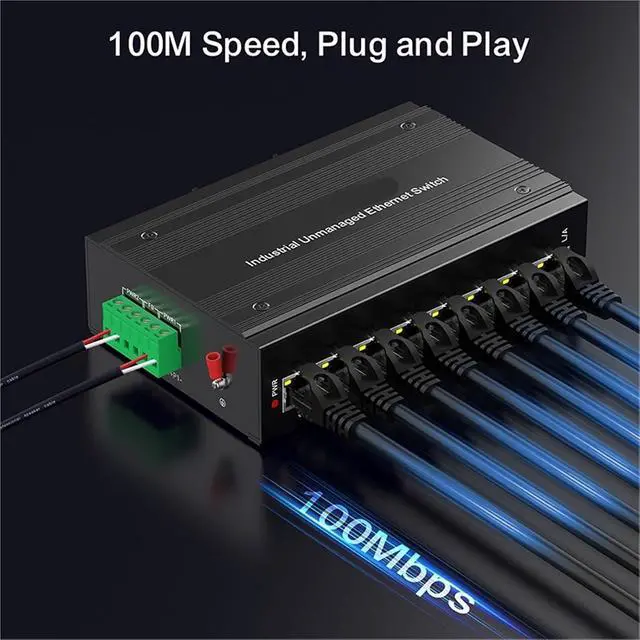 Alt view image 5 of 6 - 8 Port 100M Unmanaged Industrial Switch with15W Power Supply DIN-Rail Ethernet Switch Fast IP40 4KV Protection