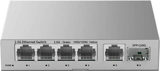 Main image of 5 Port 2.5GbE Ethernet Switch Unmanaged 2.5Gbps Network Switch 10Gb SFP+ Slot Home Lab Setup Switch and Play(AU Adapter)