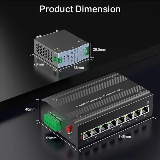 Alt view image 6 of 6 - 8 Port 100M Unmanaged Industrial Switch with15W Power Supply DIN-Rail Ethernet Switch Fast IP40 4KV Protection