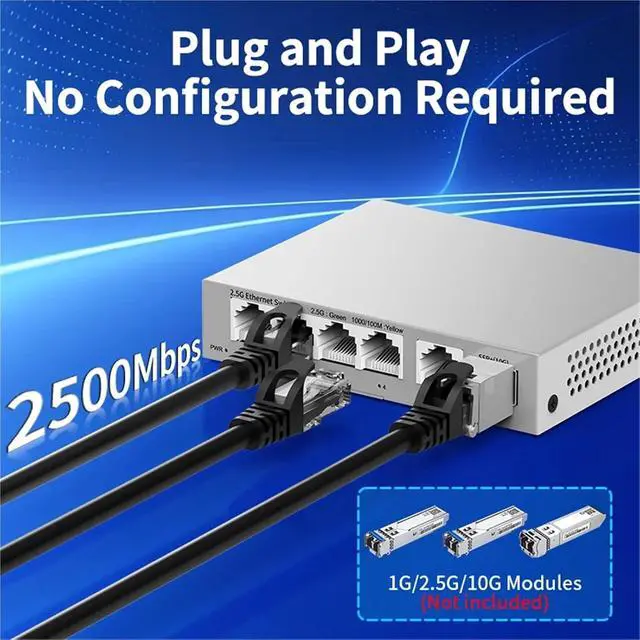 Alt view image 2 of 6 - 5 Port 2.5GbE Ethernet Switch Unmanaged 2.5Gbps Network Switch 10Gb SFP+ Slot Home Lab Setup Switch and Play(AU Adapter)
