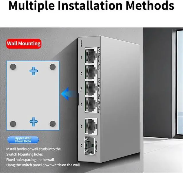 Alt view image 4 of 6 - 5 Port 2.5GbE Ethernet Switch Unmanaged 2.5Gbps Network Switch 10Gb SFP+ Slot Home Lab Setup Switch and Play(AU Adapter)