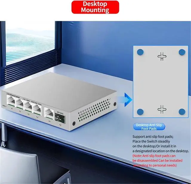 Alt view image 5 of 6 - 5 Port 2.5GbE Ethernet Switch Unmanaged 2.5Gbps Network Switch 10Gb SFP+ Slot Home Lab Setup Switch and Play(AU Adapter)