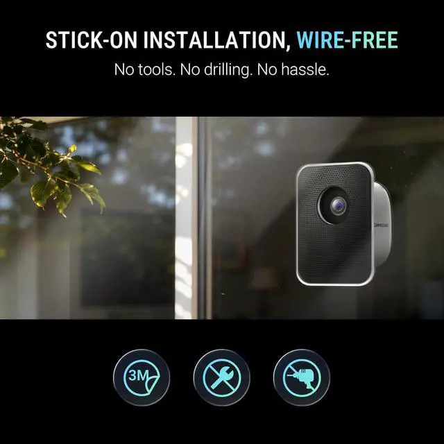 Alt view image 2 of 7 - 2.5K Window Security Camera No Drill Anti-Glare, Free AI Human/Vehicle/Pet Detection, 5000mAh Battery & Wired, Indoor to Outdoor, Face Recognition, 24/7 Recording