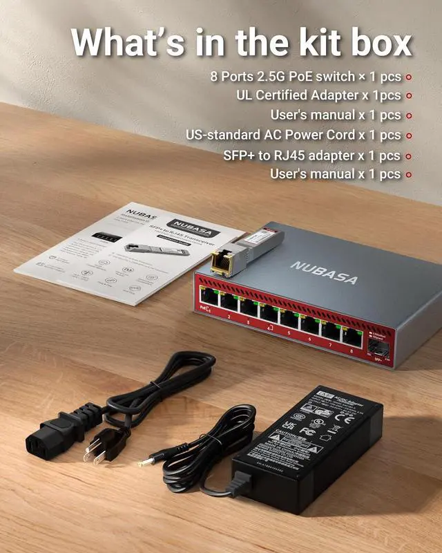 Alt view image 3 of 4 - 8-Port 2.5G Switch (4-Port PoE++) with 10G SFP+ to RJ45 Adapter - Wired Network Bundle