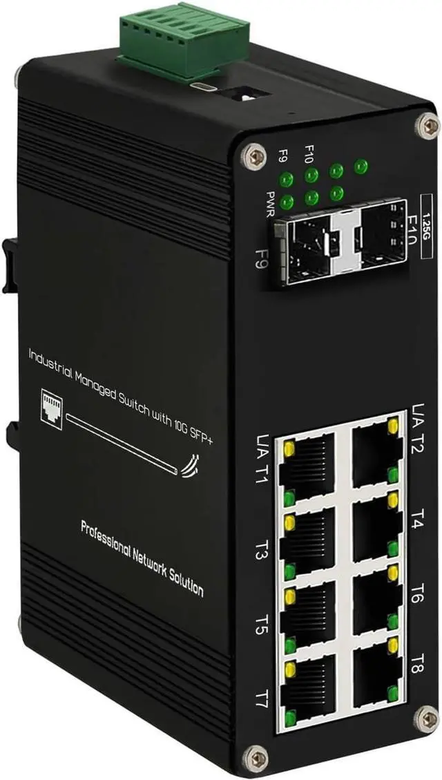 Main image of Industrial Din Rail Switch Gigabit Ethernet Industrial L2+ Managed Ethernet (PoE) Fiber Switch 8-Port 10/100/1000T + 2/6-Port 1000X SFP IEEE 802.3af/at Aluminum Case IP40(Non-PoE 8GE 2SFP)