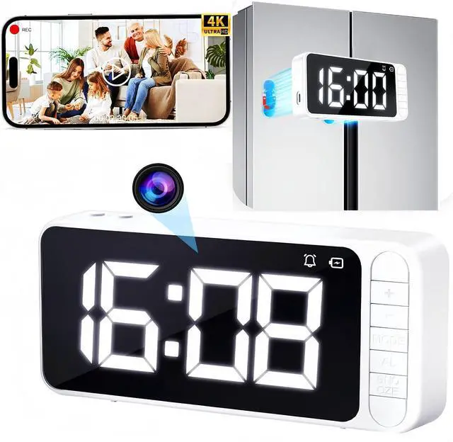 Main image of 4K hidden camera magnetic clock, Wifi mini nanny security cam, Auto time synchronization, detection recognitionnight vision, video live streaming, For indoor, home, office, garage, gym(Milky white)