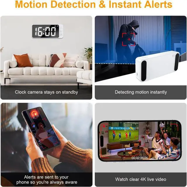Alt view image 5 of 5 - 4K hidden camera magnetic clock, Wifi mini nanny security cam, Auto time synchronization, detection recognitionnight vision, video live streaming, For indoor, home, office, garage, gym(Milky white)