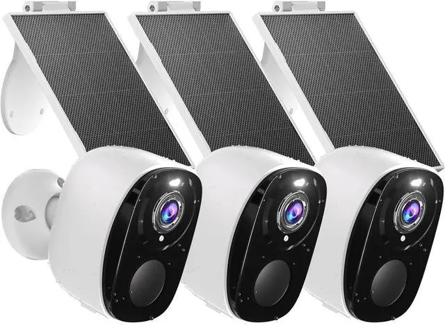 Main image of Security Cameras Wireless Outdoor, Battery Powered Security Cameras with IP65 Waterproof, Two-Way Audio, Color Night Vision, No Subscription WiFi Security Camera-3PACK BW4 with Solar Panel (White)