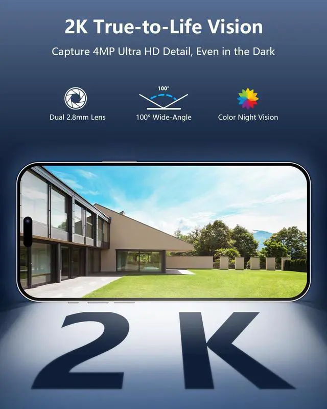 Alt view image 4 of 7 - (2026 New) Solar Security Camera Outdoor, 4MP Dual-Lens (Fixed + PTZ), 130° Wide View, AI Human Detection, 2.4/5.8GHz Dual-Band WiFi, Solar Powered, Free App No Monthly Fee, Color Night Vision