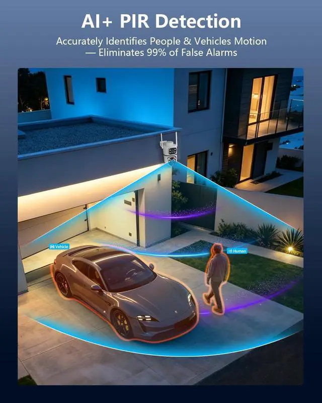 Alt view image 5 of 7 - (2026 New) Solar Security Camera Outdoor, 4MP Dual-Lens (Fixed + PTZ), 130° Wide View, AI Human Detection, 2.4/5.8GHz Dual-Band WiFi, Solar Powered, Free App No Monthly Fee, Color Night Vision