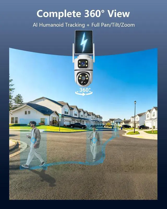 Alt view image 6 of 7 - (2026 New) Solar Security Camera Outdoor, 4MP Dual-Lens (Fixed + PTZ), 130° Wide View, AI Human Detection, 2.4/5.8GHz Dual-Band WiFi, Solar Powered, Free App No Monthly Fee, Color Night Vision
