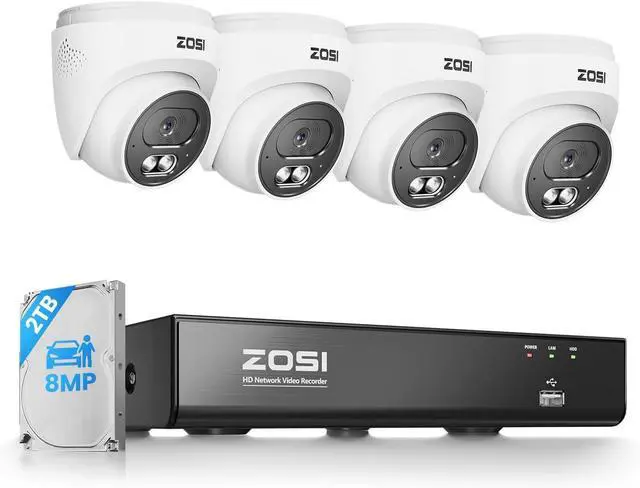 Main image of ZOSI C220 4K 8MP 8CH POE NVR Security Camera System (16CH Expandable), 4 x 8MP PoE IP Dome Cameras Outdoor Indoor, AI Human/Vehicle/Face Detection, One-Way Audio, 100ft IR Night Vision, 2TB HDD