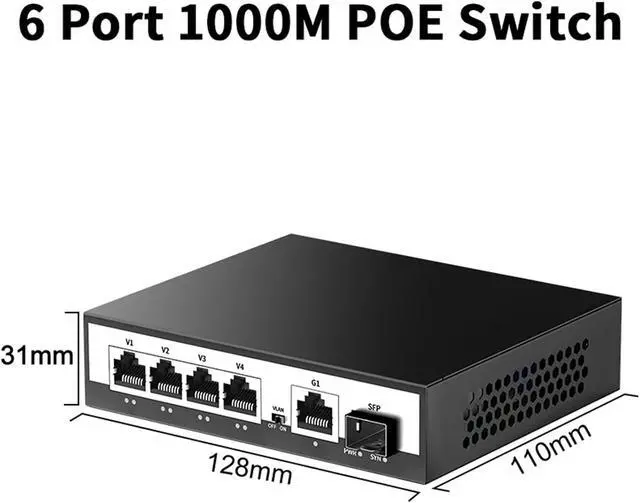 Alt view image 2 of 7 - 6-Port Gigabit POE Switch 1000Mbps Active Network Switch 52W PoE+ for IP Cameras NVR Surveillance CCTV