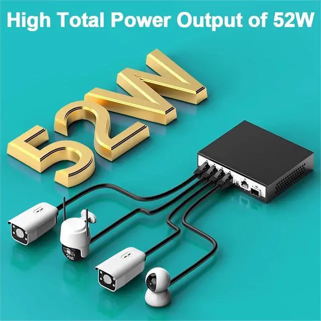 Alt view image 5 of 7 - 6-Port Gigabit POE Switch 1000Mbps Active Network Switch 52W PoE+ for IP Cameras NVR Surveillance CCTV