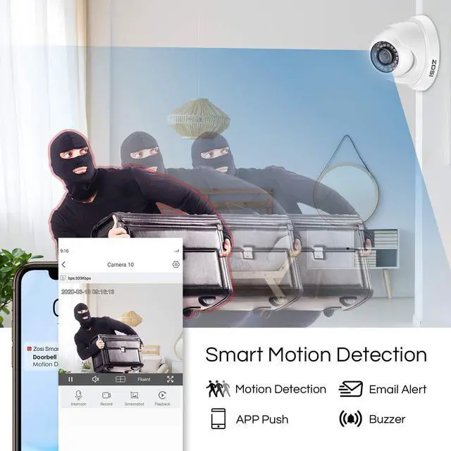 Alt view image 3 of 7 - ZOSI 8CH Home Security Cameras System Indoor Outdoor H.265+ 8Channel 5MP Lite HD-TVI Surveillance DVR Recorder,8pcs 1080P HD Weatherproof CCTV Cameras,80ft Night Vision, Remote Access,NO Hard Drive