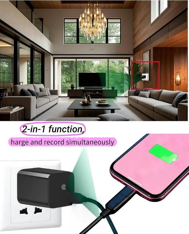 Alt view image 3 of 6 - Camera Charger, 64GB Full HD 1080P Nanny Camera with Motion Detection, No Need for WiFi