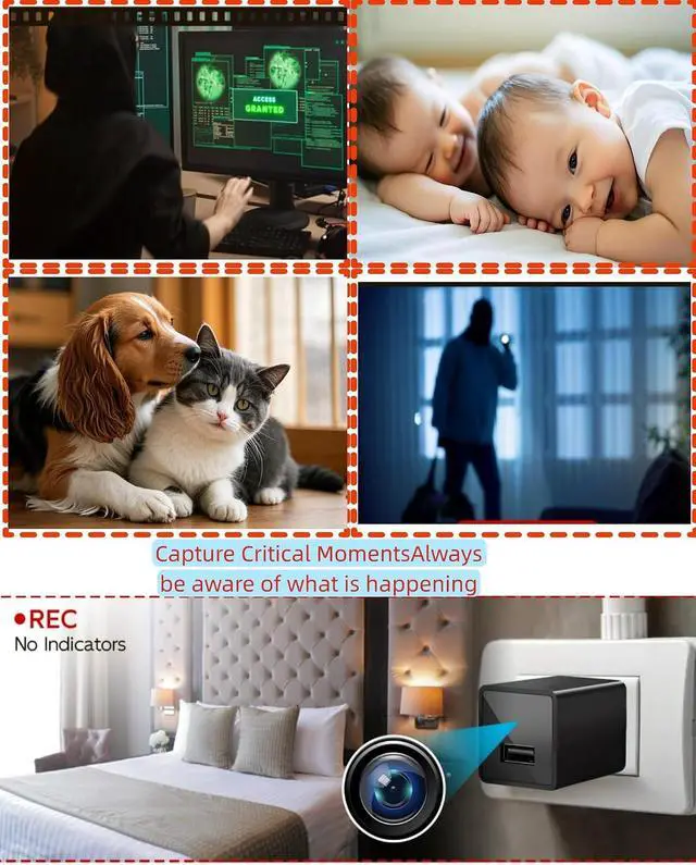 Alt view image 6 of 6 - Camera Charger, 64GB Full HD 1080P Nanny Camera with Motion Detection, No Need for WiFi