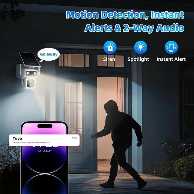 Alt view image 4 of 7 - 2 Pack 4G LTE Cellular Solar Security Camera Outdoor Wireless, Lifetime Free Data & Zero Monthly Fee, No WiFi, 2K PTZ, Color Night Vision, PIR, 2-Way Audio, IP66,