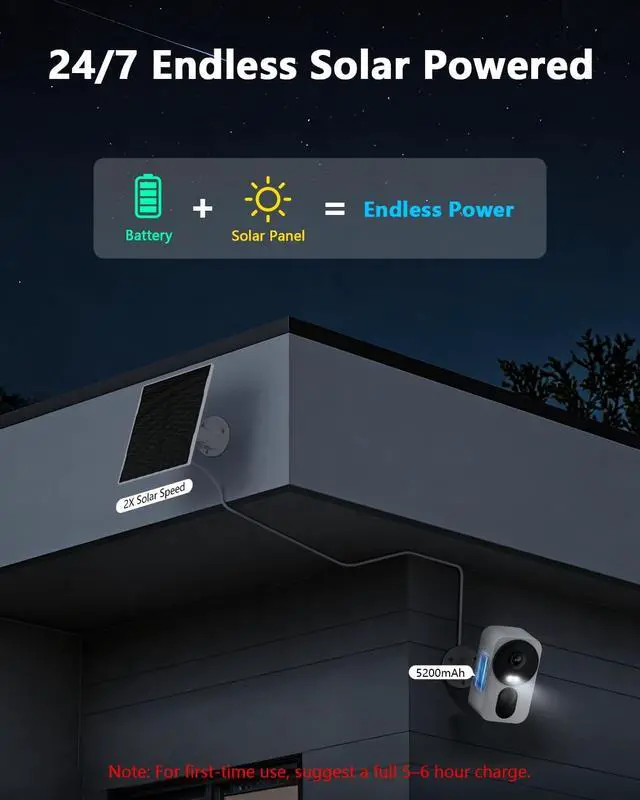 Alt view image 5 of 7 - 4MP Solar Security Camera Outdoor Wireless, Battery 5200mAh, AI Motion Detection, Spotlight Color Night Vision, 2-Way Audio, Dual Band WiFi, IP66 Waterproof, Free App No Monthly Fee