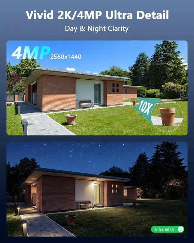 Alt view image 7 of 7 - 4MP Solar Security Camera Outdoor Wireless, Battery 5200mAh, AI Motion Detection, Spotlight Color Night Vision, 2-Way Audio, Dual Band WiFi, IP66 Waterproof, Free App No Monthly Fee