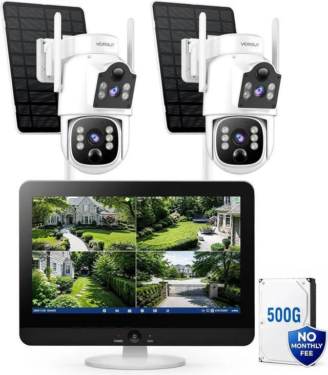 Main image of Solar Security Cameras Wireless with System 12'' Monitor 16CH NVR, 4MP WiFi6 Outdoor Camera for Home Security, 360° Auto Tracking, Color Night Vision, Two-Way Talk, 500G HDD, 0 Monthly Fee