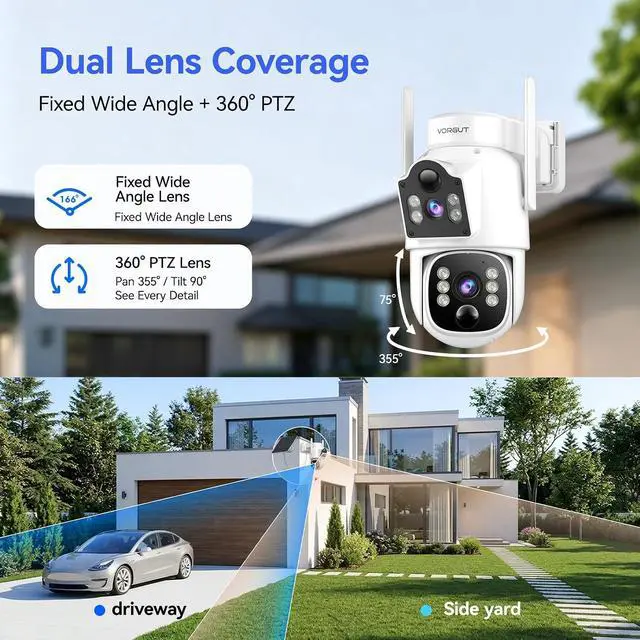 Alt view image 3 of 7 - Solar Security Cameras Wireless with System 12'' Monitor 16CH NVR, 4MP WiFi6 Outdoor Camera for Home Security, 360° Auto Tracking, Color Night Vision, Two-Way Talk, 500G HDD, 0 Monthly Fee