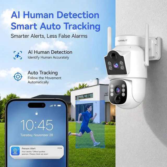 Alt view image 6 of 7 - Solar Security Cameras Wireless with System 12'' Monitor 16CH NVR, 4MP WiFi6 Outdoor Camera for Home Security, 360° Auto Tracking, Color Night Vision, Two-Way Talk, 500G HDD, 0 Monthly Fee