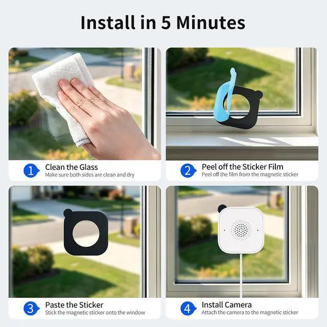 Alt view image 7 of 7 - Window Camera 2 Pack, 2K No-Drill Indoor Camera, Hidden Mounted