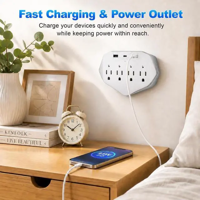 Alt view image 2 of 7 - Wall Outlet Security Camera, 1080P WiFi Indoor Camera with 120° Wide Angle for Home/Office Security 4-in-1 Design Built-in USB Charger & Surge Protector, Supports Local SD Card Storage