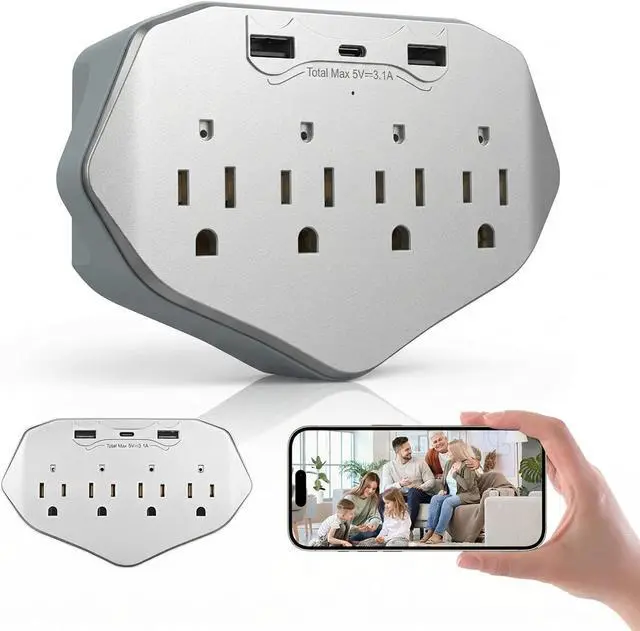 Main image of Wall Outlet Security Camera, 1080P WiFi Indoor Camera with 120° Wide Angle for Home/Office Security 4-in-1 Design Built-in USB Charger & Surge Protector, Supports Local SD Card Storage