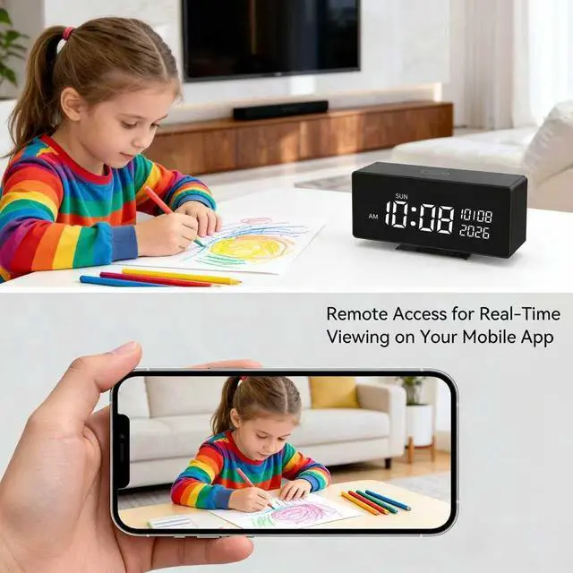 Alt view image 3 of 7 - Wireless Security Mini CameraIndoor Security Camera, Nanny Camera with 1080P HD Video,AI Motion Alerts,Digital Clock, Night Vision, 5G&2.4G, Bluetooth Setup,Local & Cloud Storage