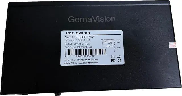 Main image of 110W 8CH Full Gigabit Unmanaged PoE Switch Support IEEE 802.3 af/at PoE Standard, Plug-and-Play, 30W Max Power Per Port,POE8CH-110W