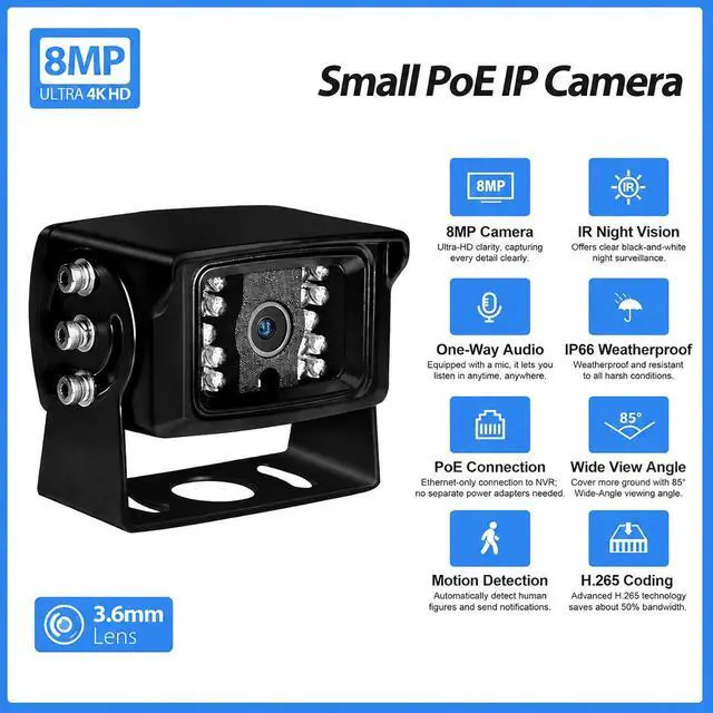 Alt view image 2 of 7 - MWRCTV 8MP 3.6mm Small POE IP Camera for NVR RTSP