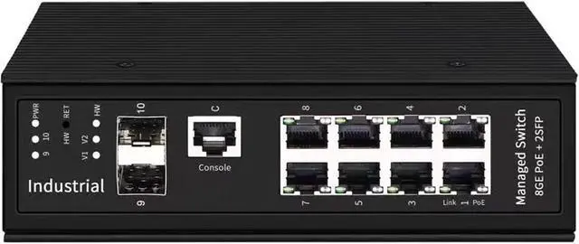 Alt view image 2 of 5 - 37~57V DC L2 Gigabit Managed Industrial PoE Switch 8 Port with 2 Fiber SFP Uplink