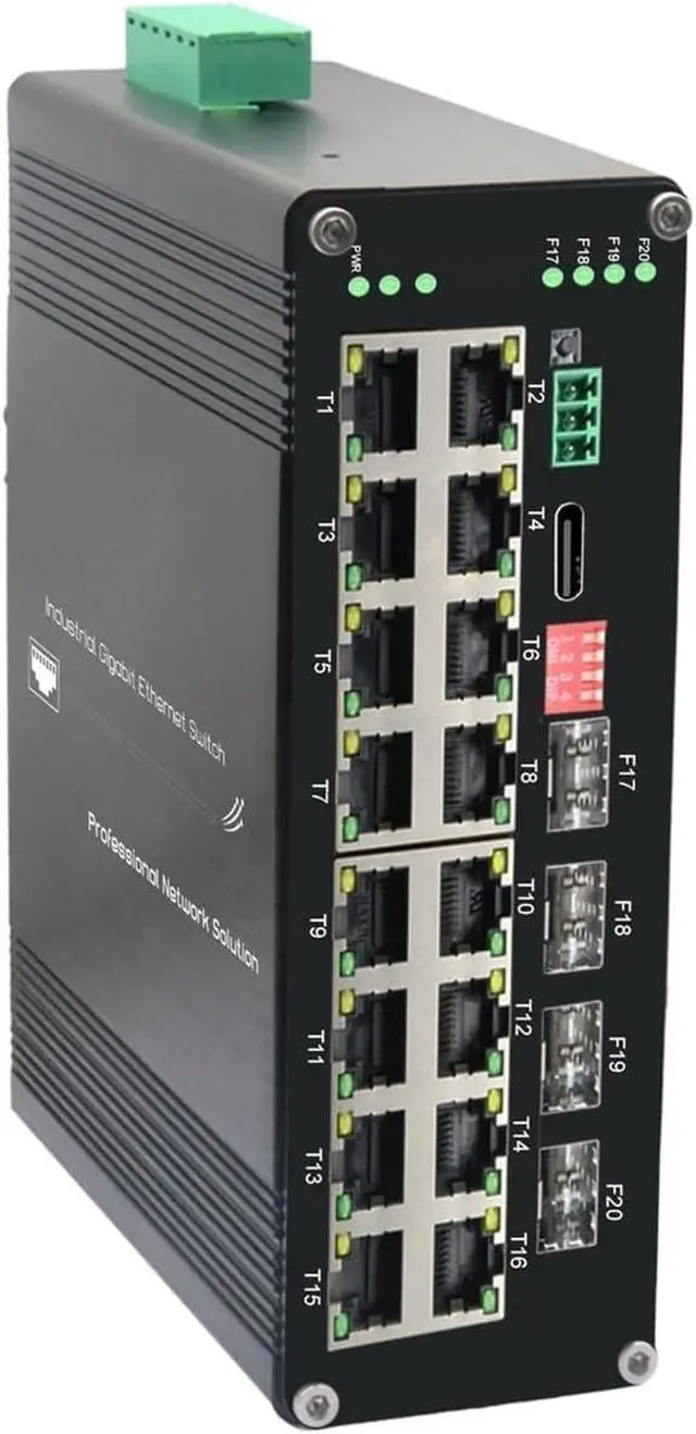Alt view image 3 of 4 - Industrial Din Rail Switch Gigabit Ethernet Industrial L2+ Managed (PoE) Ethernet Fiber Switch 8/16/24-Port 10/100/1000T + 4-Port 1000X SFP Din Rail Gigabit Switch(Non-PoE 8GE 4SFP)