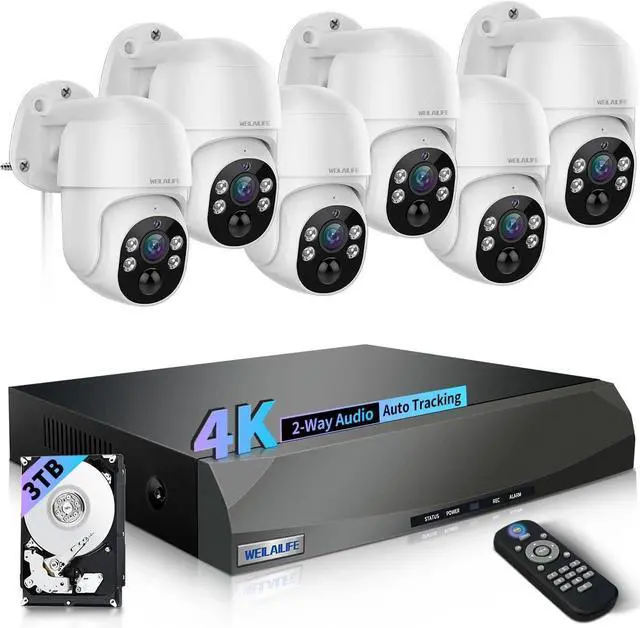 Main image of PTZ Digital Zoom & 60-Day Storage Wired Security Camera System, Home NVR Video Surveillance Systems, Outdoor POE Security Cameras System