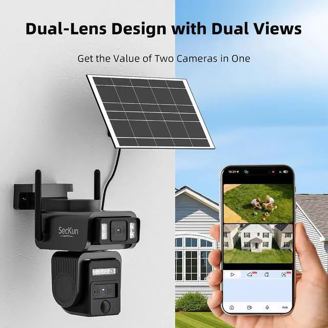Alt view image 3 of 7 - Solar Security Camera, Dual Lens 360° PTZ, 2.4GHz WiFi