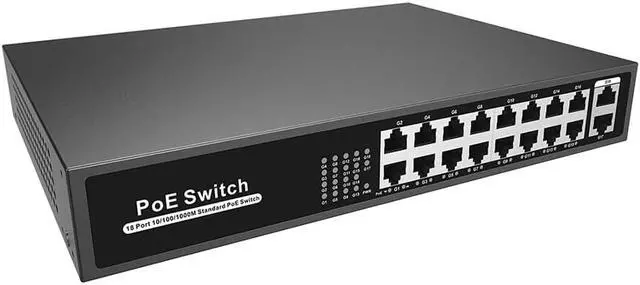 Alt view image 3 of 3 - 250W 16CH Unmanaged Gigabit PoE Switch has 16*10/100/1000M Base-T RJ45 Ports, Plug-and-Play, Up to 30W Max Power Per Port,POE16CH-250W