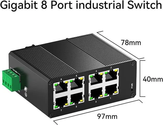 Alt view image 2 of 7 - 8 Port Gigabit Industrial Switch 1000Mbps Mini Industry Ethernet Switch DIN Rail Mounted and Play IP40 Protection