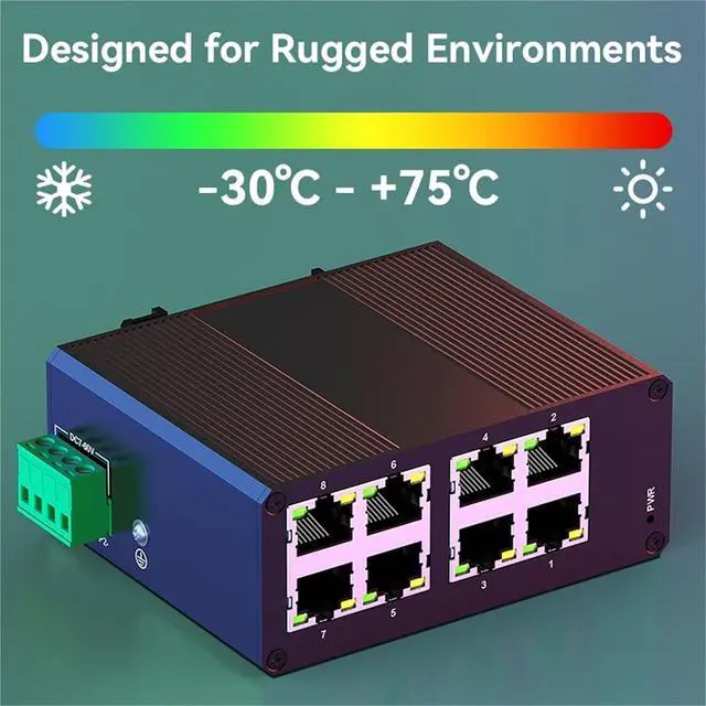 Alt view image 6 of 7 - 8 Port Gigabit Industrial Switch 1000Mbps Mini Industry Ethernet Switch DIN Rail Mounted and Play IP40 Protection