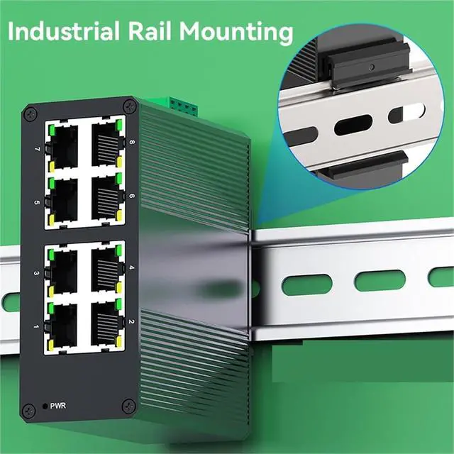 Alt view image 7 of 7 - 8 Port Gigabit Industrial Switch 1000Mbps Mini Industry Ethernet Switch DIN Rail Mounted and Play IP40 Protection