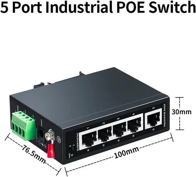 Alt view image 2 of 2 - 5 Port Industrial POE Switch,ZX500-AF-41 100Mbps Network Ethernet Switcher DC48-55V