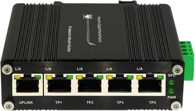 Alt view image 2 of 2 - Industrial Din Rail Switch Gigabit Ethernet Industrial 5 Ports Gigabit Ethernet Switch 10/100/1000Mbps RJ45 Din Network Switch IP40 Aluminum -40°F to 176°F(PoE Type)