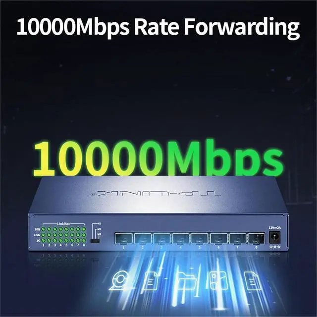 Alt view image 2 of 6 - 8 Port 10 Gigabit Ethernet Switch 10000Mbps SFP+ Optical Ports 10G/2.5G/1G Networking Switcher and Play TL-ST1008F(EU Adapter)