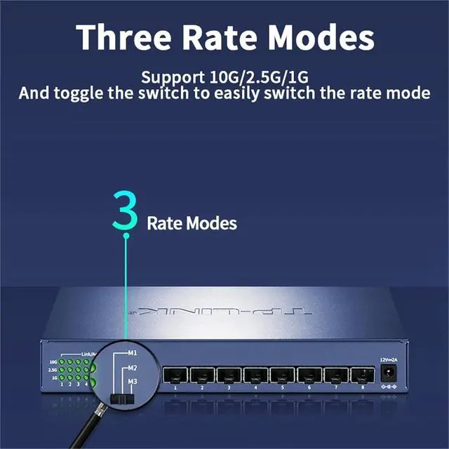 Alt view image 3 of 6 - 8 Port 10 Gigabit Ethernet Switch 10000Mbps SFP+ Optical Ports 10G/2.5G/1G Networking Switcher and Play TL-ST1008F(EU Adapter)
