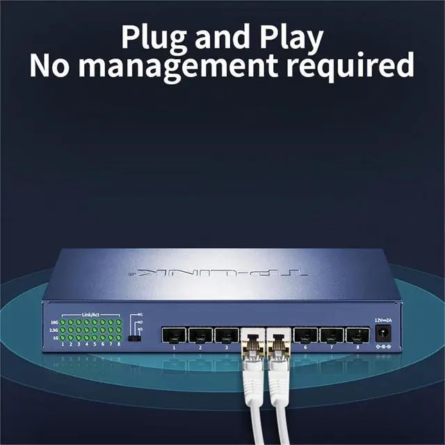 Alt view image 5 of 6 - 8 Port 10 Gigabit Ethernet Switch 10000Mbps SFP+ Optical Ports 10G/2.5G/1G Networking Switcher and Play TL-ST1008F(EU Adapter)