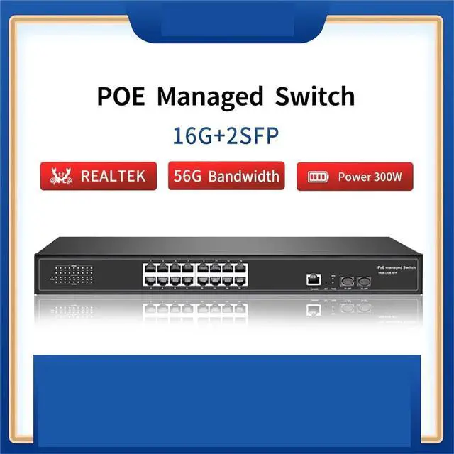 Alt view image 3 of 3 - 16 Ports gigabit Managed POE Switch with 2 Gigabit SFP Slots poe Managed Switch IGMP VLAN(200w