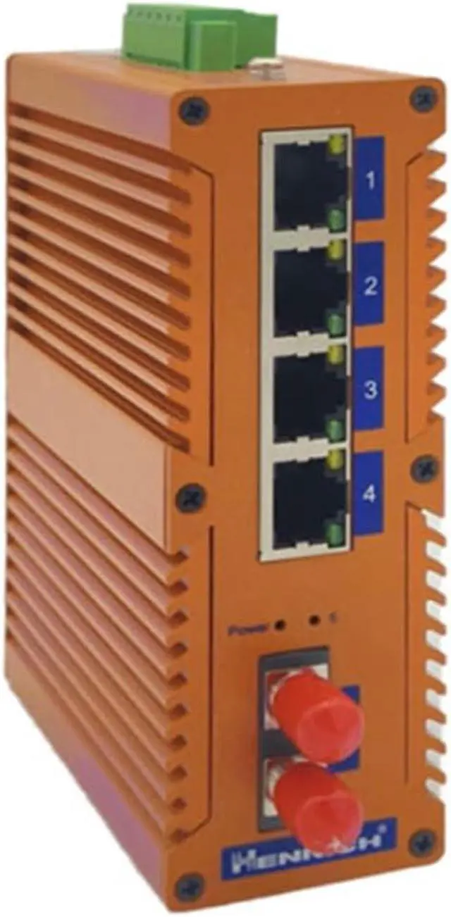 Alt view image 2 of 3 - Henrich 4x1000Mbps Copper Port 1 ST Multi-Mode Fiber Port Din-Rail Switch